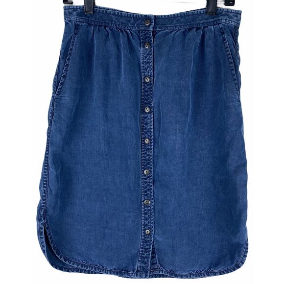 Tibi Button Front Chambray Denim Skirt Size 6 100% Lyocell Slant Pockets Blue - Picture 1 of 8